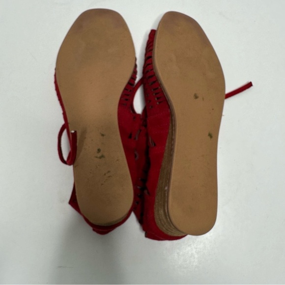 Jeffrey Campbell Red Rodillo Suede Peep Toe Wedges Size 7.5 - Picture 9 of 10